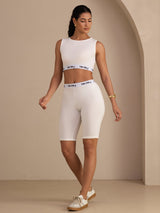 [Valkoinen] SilkSilky-FI Sleeveless Crew Neck Women's Outfit Sets 007