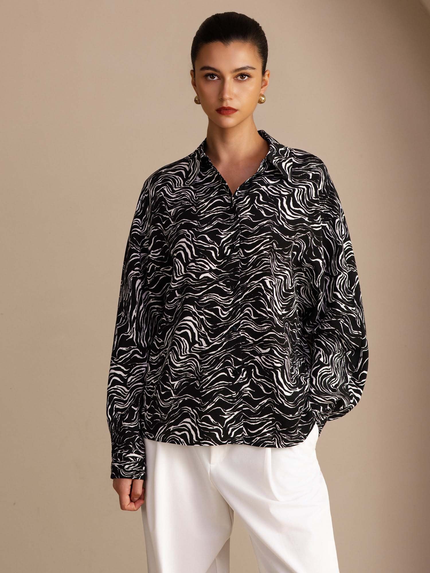 [Musta Aalto] SilkSilky-FI Long Sleeve Lapel Collar Naisten paita 001