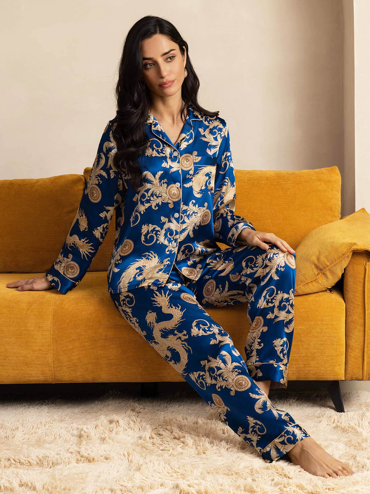 [Navy Lohikäärme] SilkSilky-FI Womens Pajamas 008