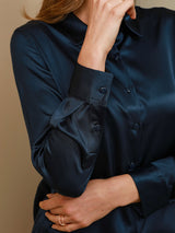 [Tummansininen] SilkSilky-FI Long Sleeve Lapel Collar Naisten paita 005