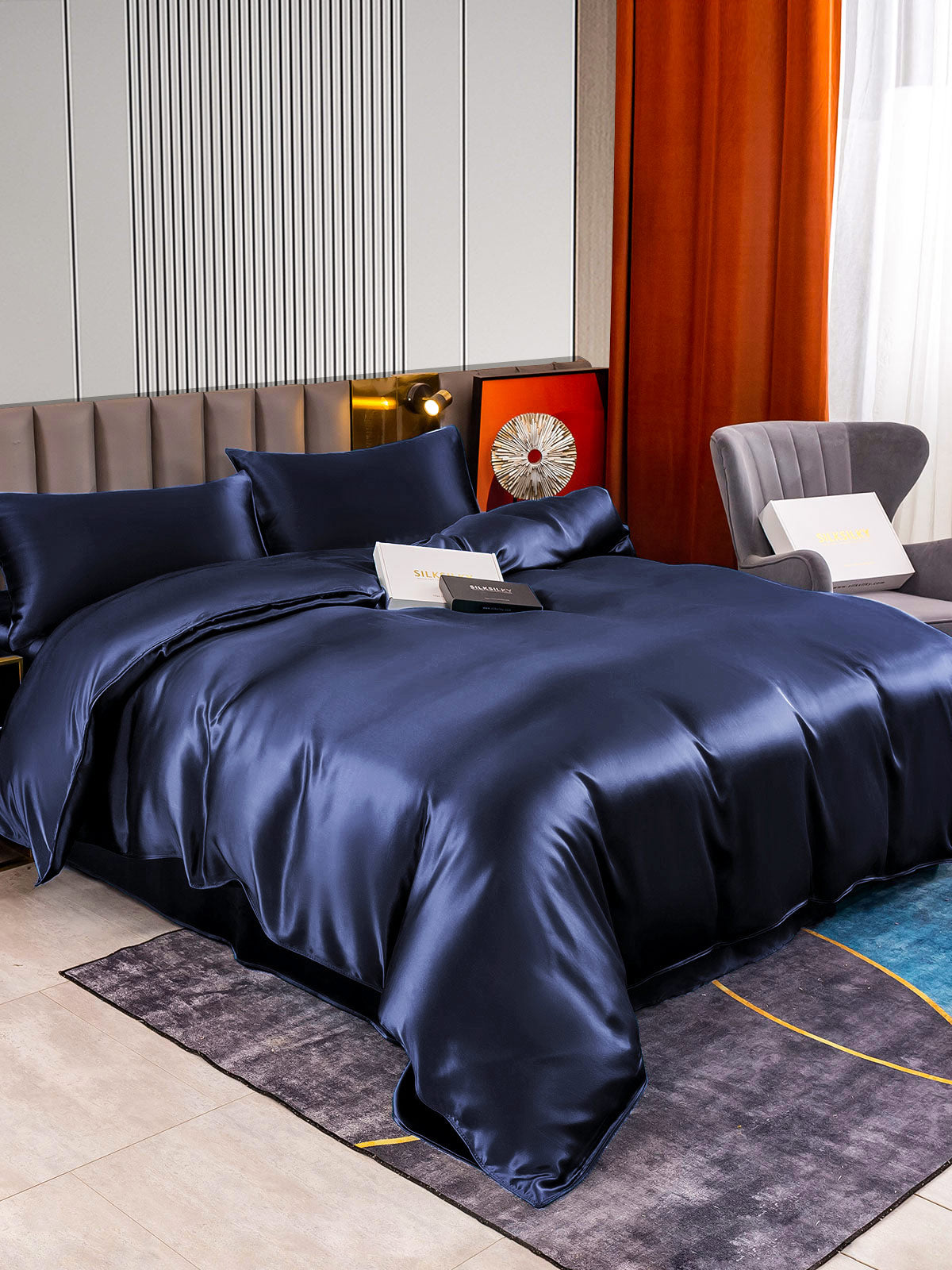 [Tummansininen] SilkSilky-FI 22Momme Bedding Set 002