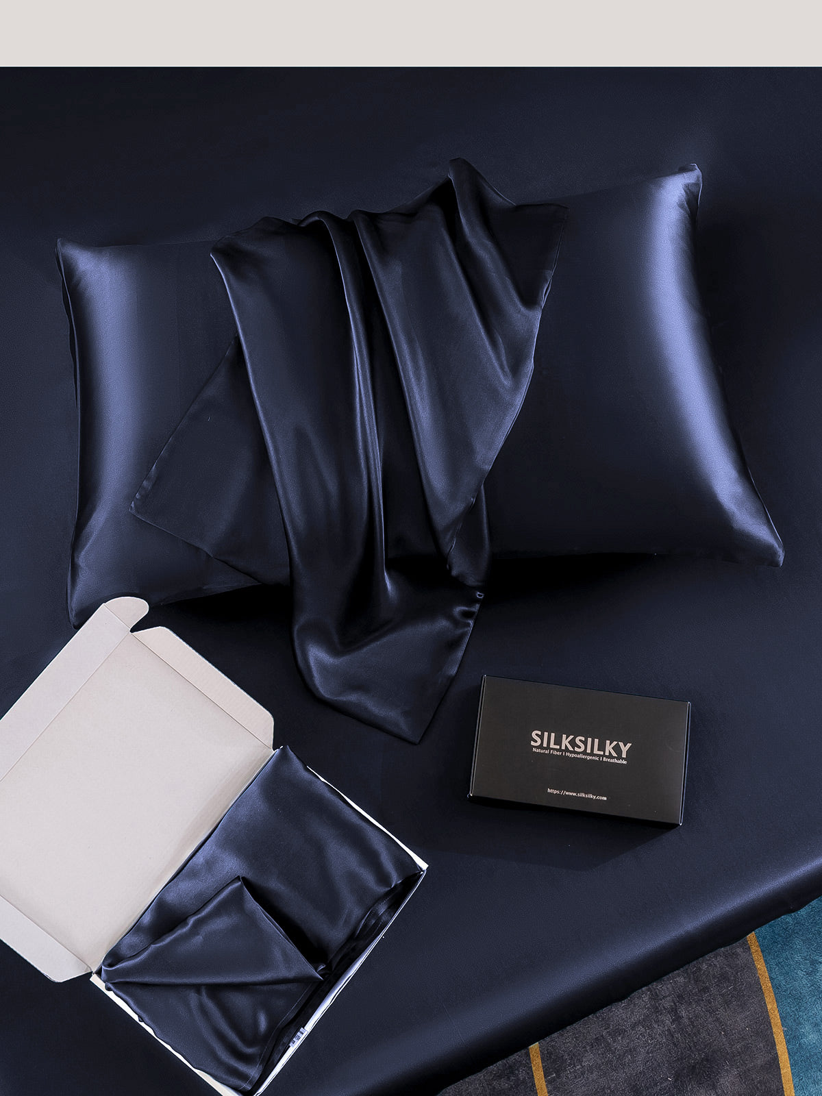 [Tummansininen] SilkSilky-FI 22Momme Pillowcase 005