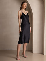 [Musta] SilkSilky-FI Pure Silk Sleeveless V Neck Mekko 005