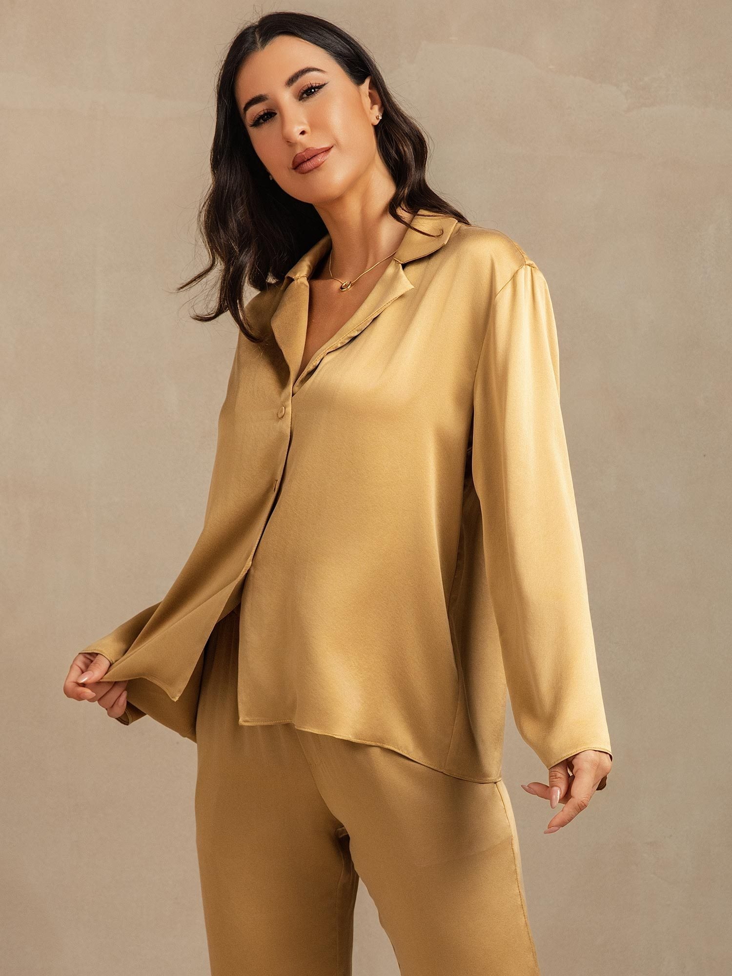 [Tan] SilkSilky-FI 19Momme Womens Pajamas 008
