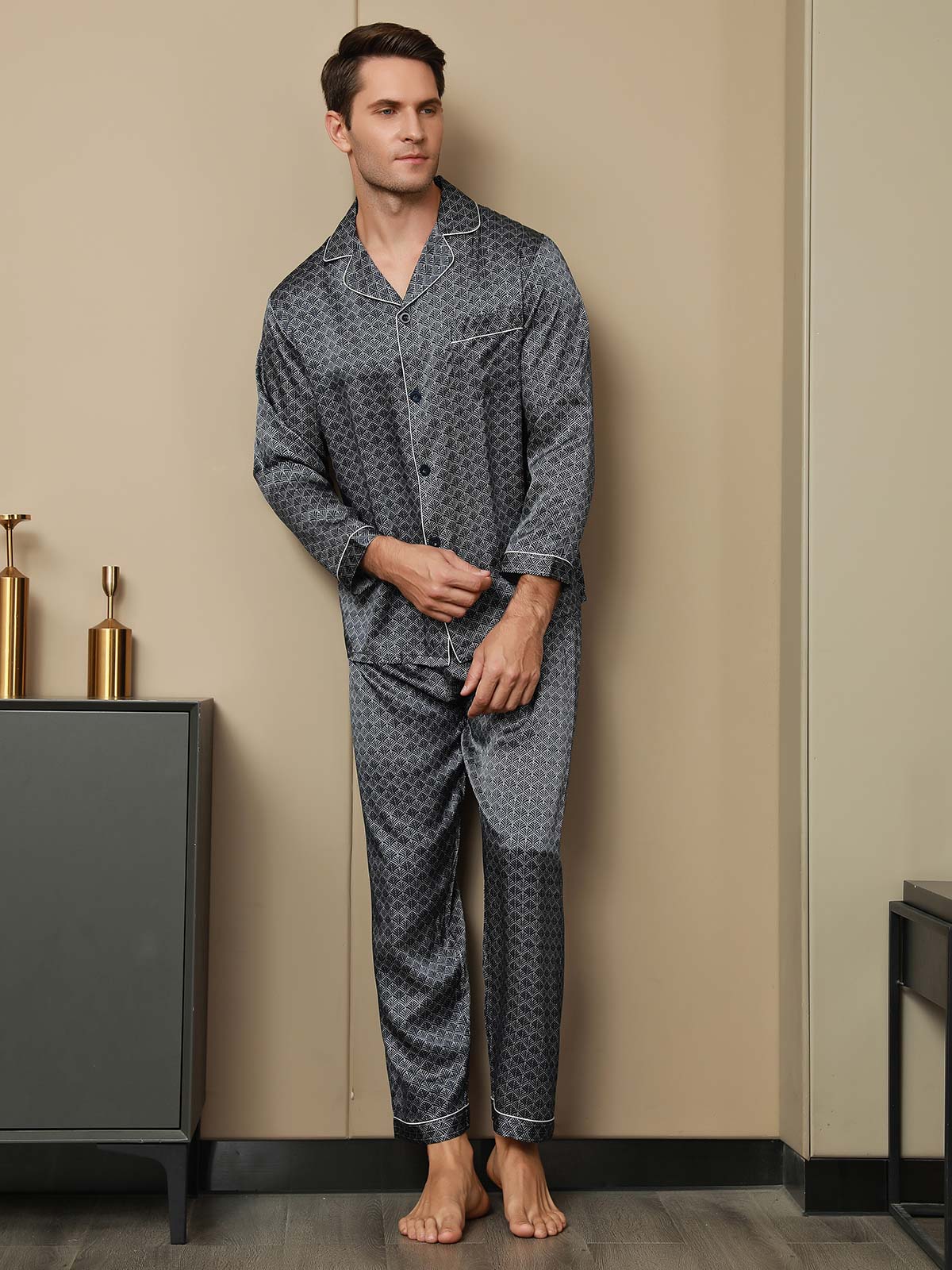 [Laivasto Ginkgo] SilkSilky-FI 19Momme Mens Pajamas 004
