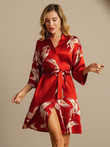 [Tummanpunainen] SilkSilky-FI 3/4 Sleeve Naisten Aamutakki 003
