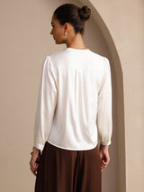 [Valkoinen] SilkSilky-FI Long Sleeve Wrap Naisten Puserot 002