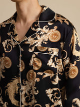 [Musta Lohikäärme] SilkSilky-FI Long Sleeve Notkokaulus Miesten Pyjamat 004