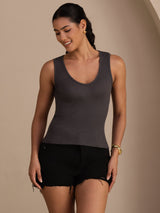 [Harmaa] SilkSilky-FI Sleeveless Deep V Neck Camisole Top 001