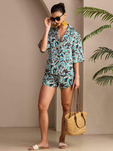 [Sinituore Kasvitieteellinen] SilkSilky-FI Half Sleeve Lapel Collar Naisten Pyjamat 006