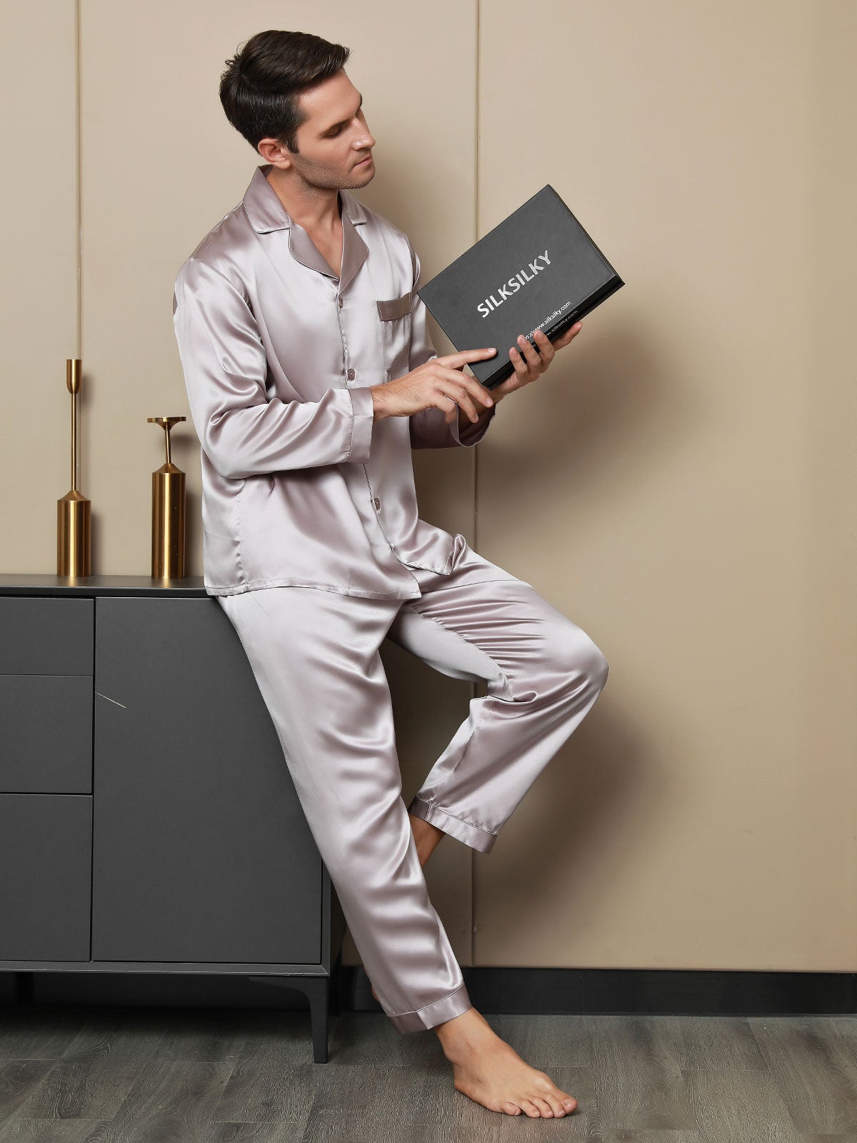 [Vaalean Mauve] SilkSilky-FI 19Momme Mens Pajamas 003