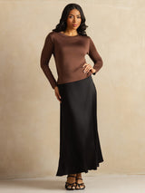 [Kahvi] SilkSilky-FI Long Sleeve Crew Neck Naisten T-paita 009