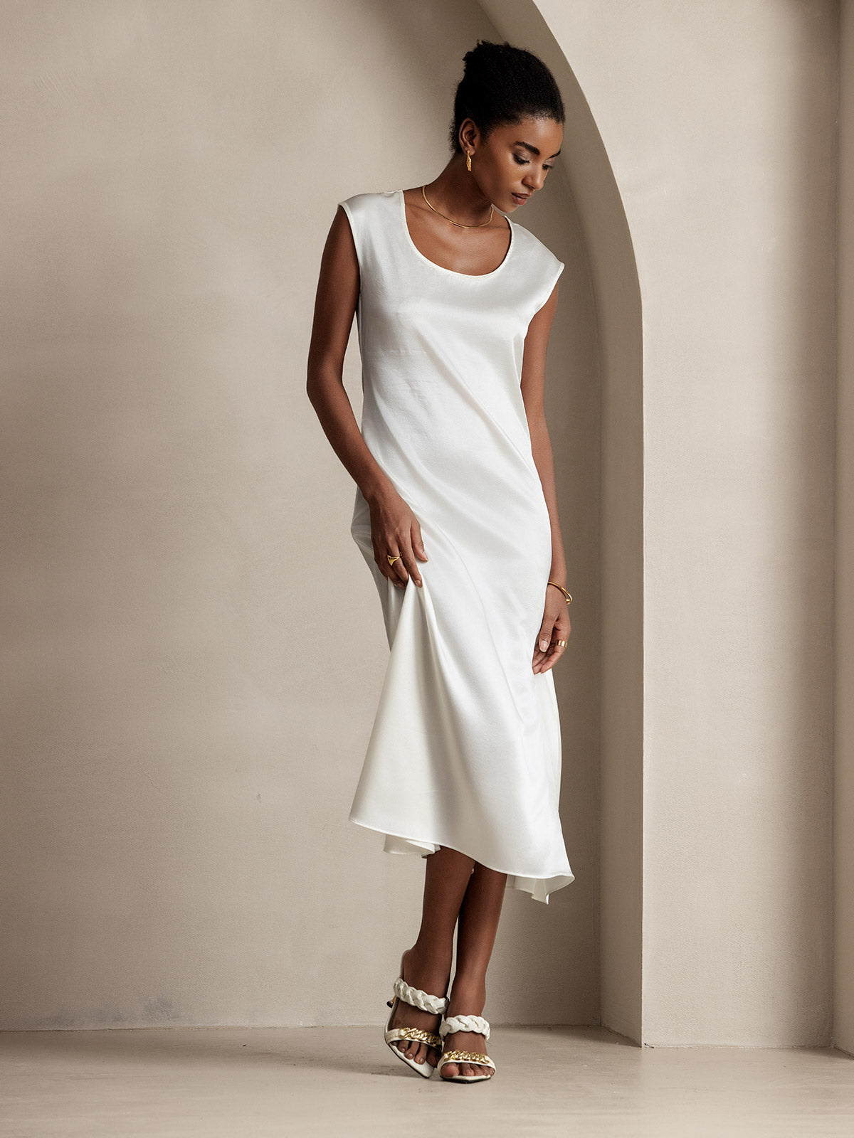 [Valkoinen] SilkSilky-FI 19Momme Dress 006