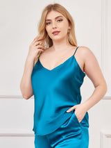 [Sinivihreä] SilkSilky-FI Spagettihihna V Pääntie Plus-koon Camisole Top 002