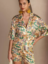 [Hiekkakrokotiili] SilkSilky-FI Half Sleeve Lapel Collar Naisten Pyjamat 005