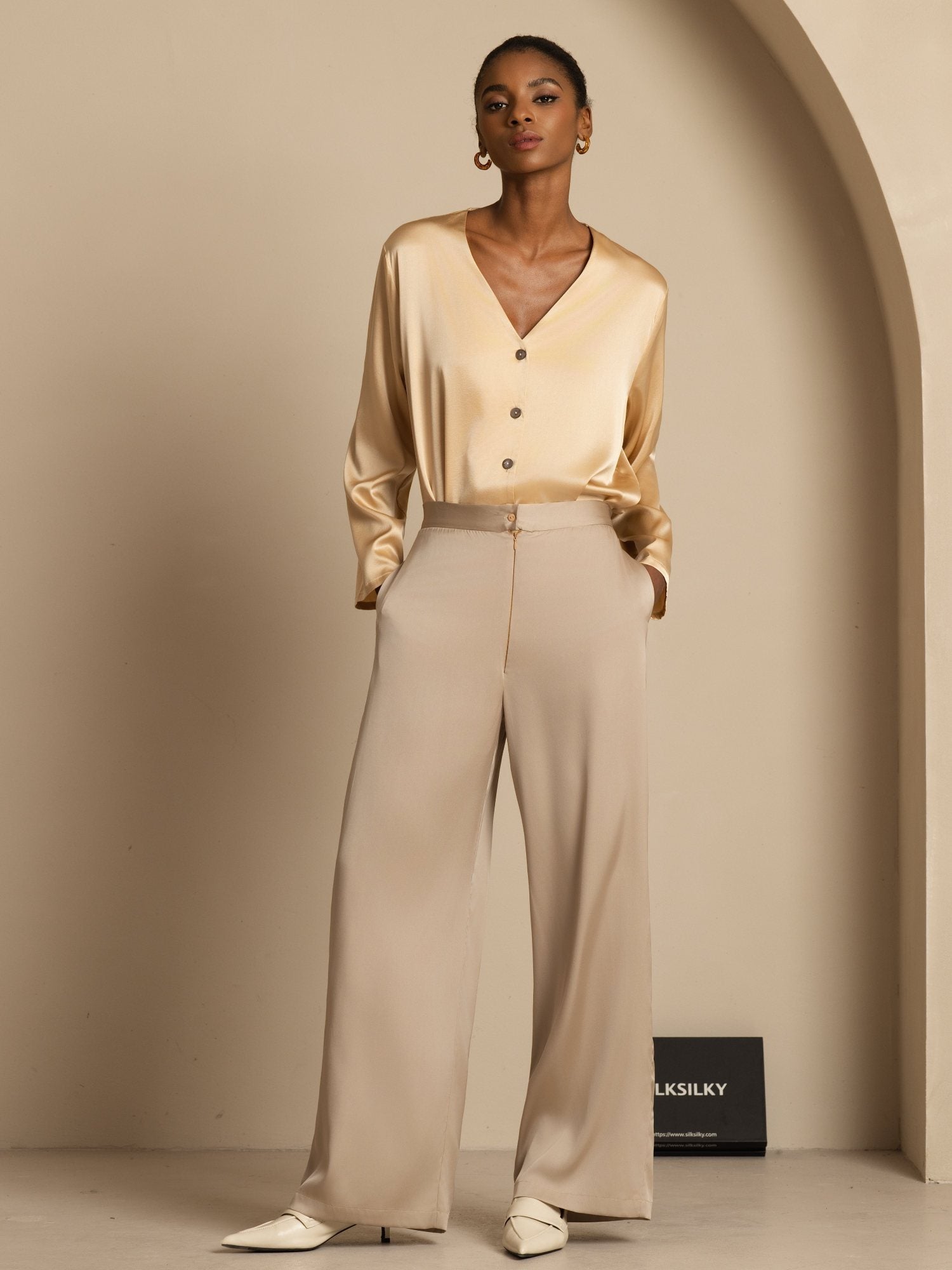 [Tan] SilkSilky-FI 19Momme Silkki Womens Pants 008