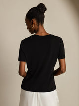 [Musta] SilkSilky-FI Short Sleeve V Neck Naisten T-paita 002