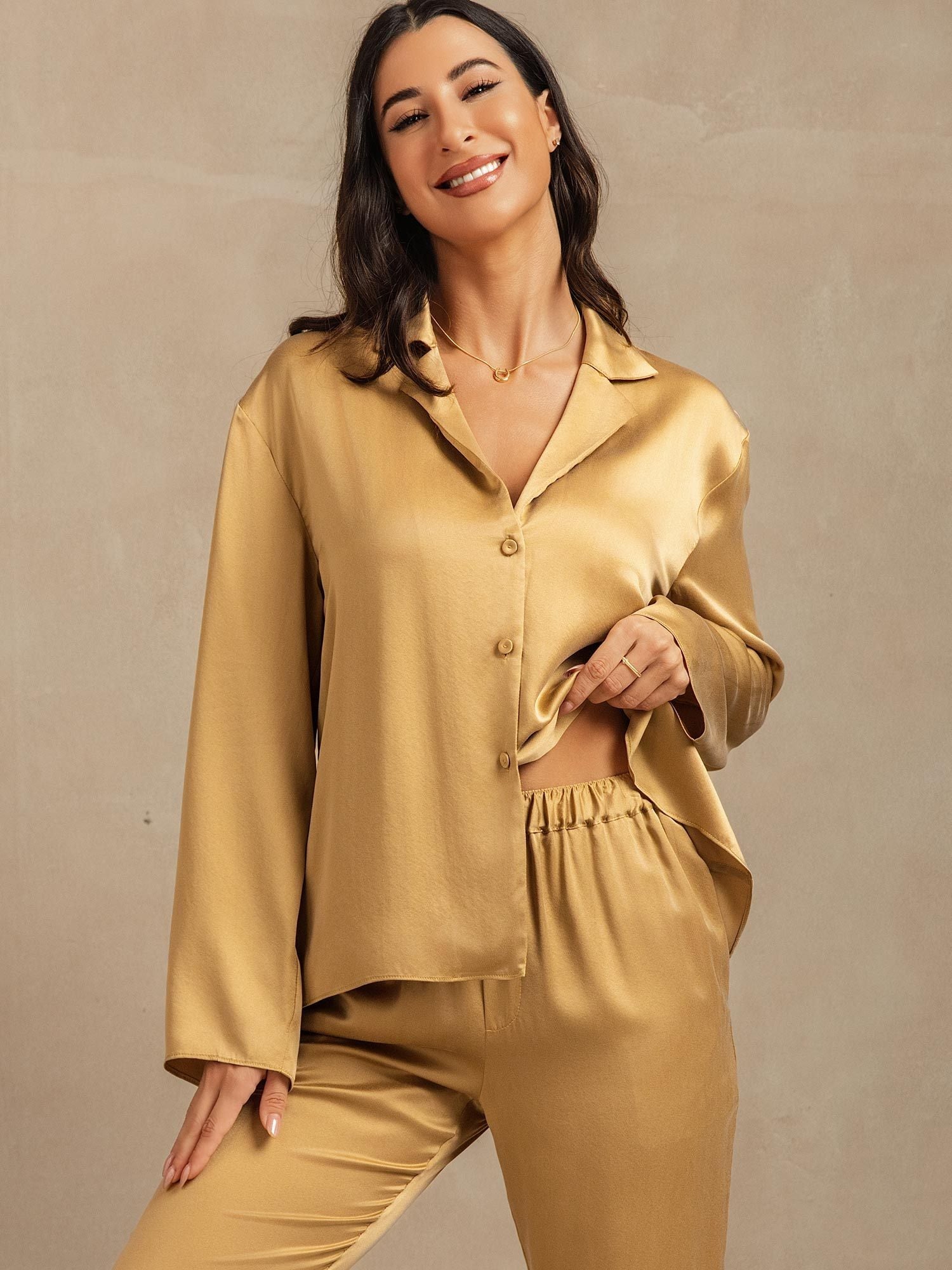 [Tan] SilkSilky-FI 19Momme Womens Pajamas 007