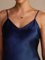 [Tummansininen] SilkSilky-FI Spaghetti Strap V Neck Camisole Top 003