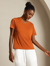 [Oranssi] SilkSilky-FI Short Sleeve V Neck Naisten T-paita 003