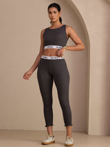 [Harmaa] SilkSilky-FI Sleeveless Crew Neck Women's Outfit Sets 006