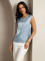 [Harmaansininen] SilkSilky-FI Cap Sleeve Round Neck Naisten T-paita 004