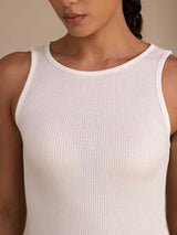 [Valkoinen] SilkSilky-FI Sleeveless Round Neck Camisole Top 006