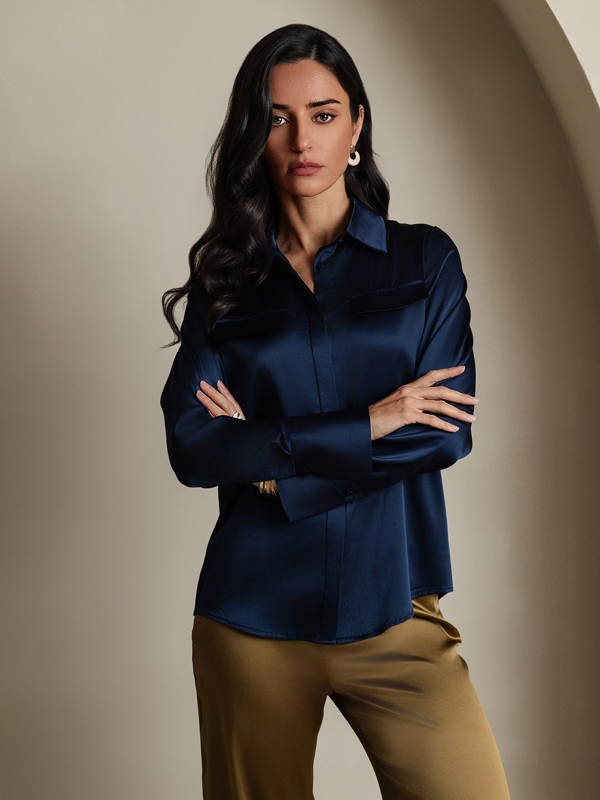 SilkSilky-FI 19Momme Womens Shirt Tummansininen 005