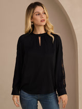 [Musta] SilkSilky-FI Long Sleeve Keyhole Neck Naisten Puserot 003