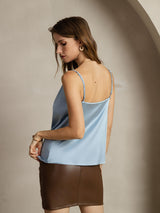 [Harmaansininen] SilkSilky-FI 19Momme Spagettihihna Vesiputouspääntie Camisole Top 002