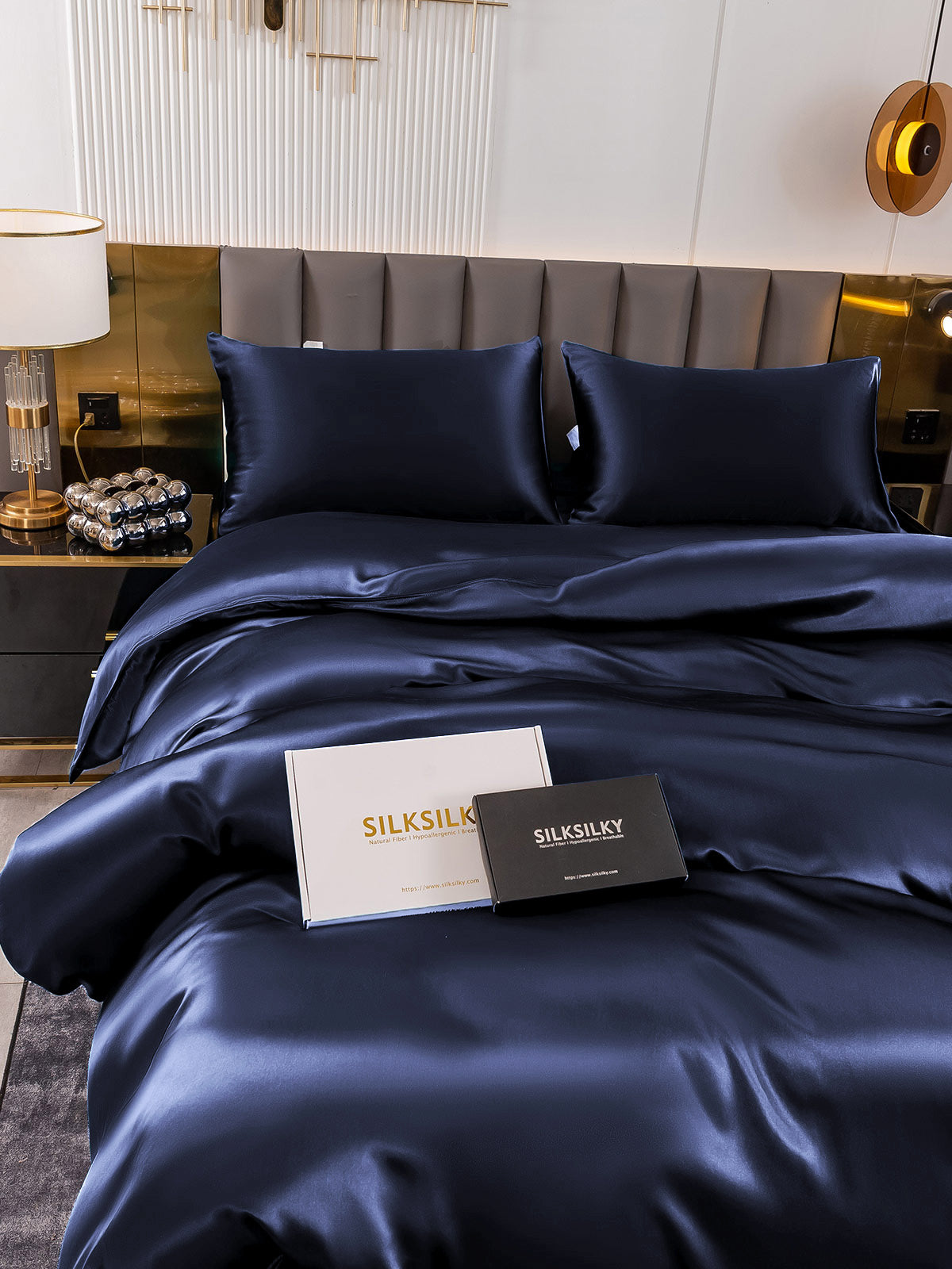 [Tummansininen] SilkSilky-FI 19Momme Bedding Set 006