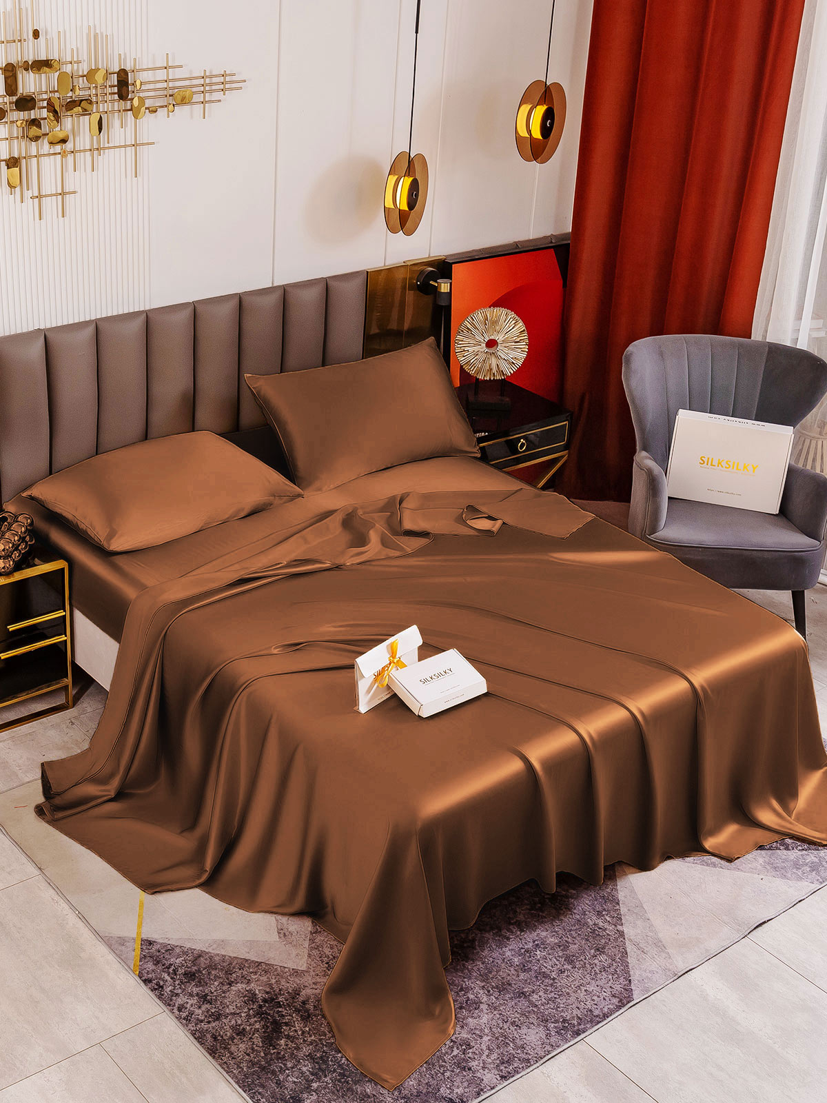 [Kahvi] SilkSilky-FI 19Momme Bedding Set 001
