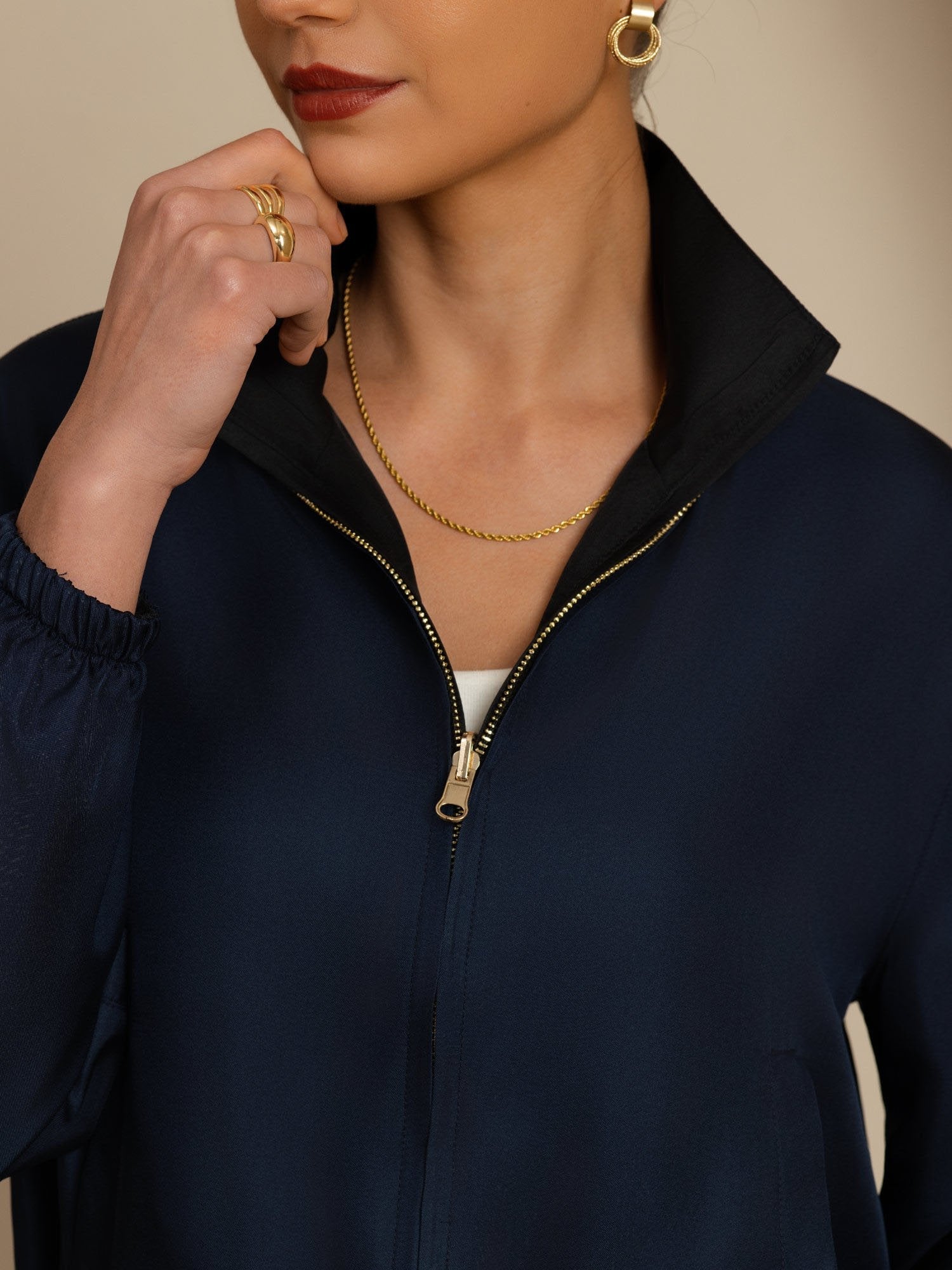 [Musta+Tummansininen] SilkSilky-FI 18Momme Pitkähihainen Pystykaulus Naisten Päällysvaatteet 006