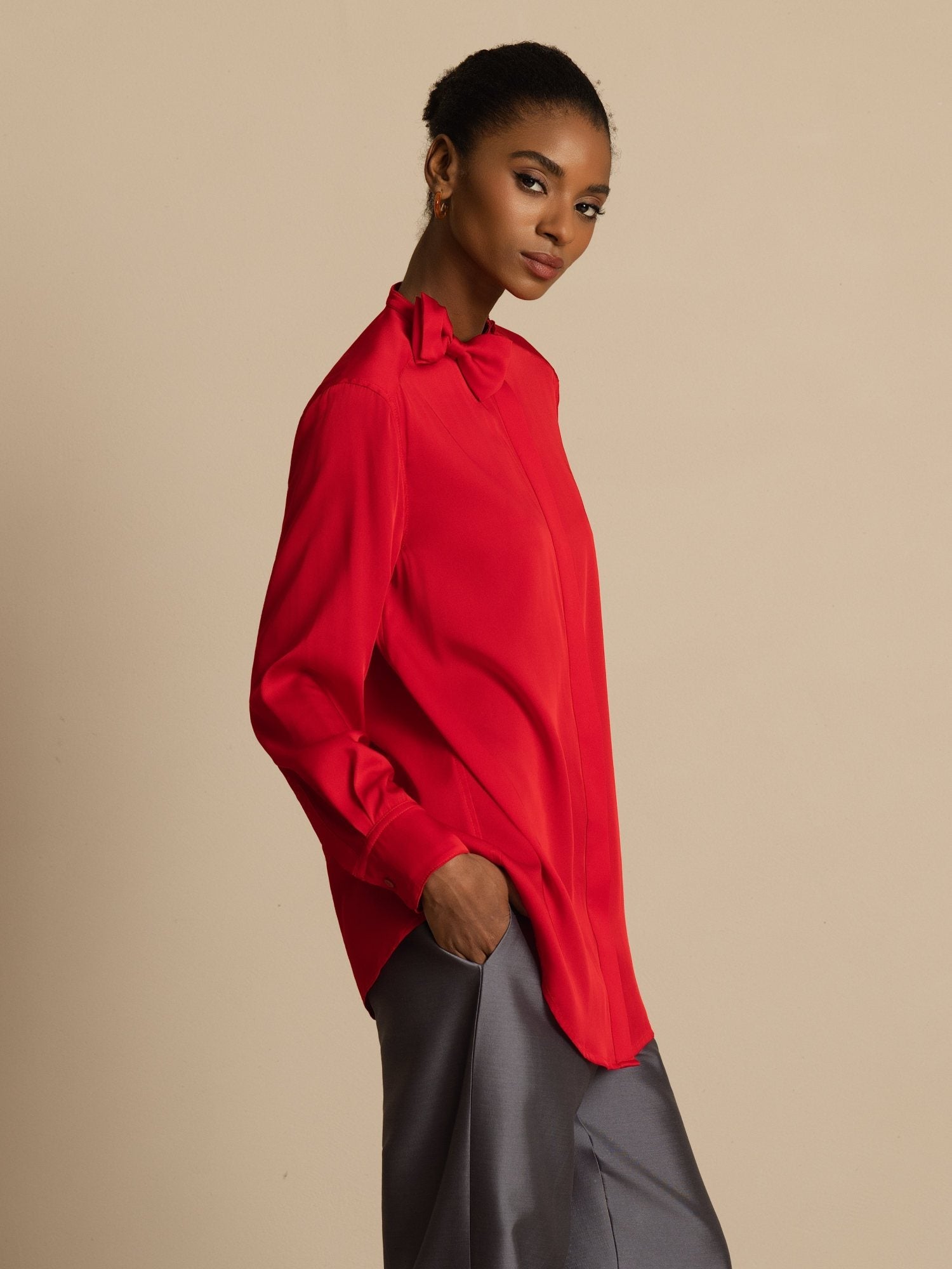 [Viini] SilkSilky-FI 19Momme Silkki Pitkähihainen Pystykaulus Pusero 006