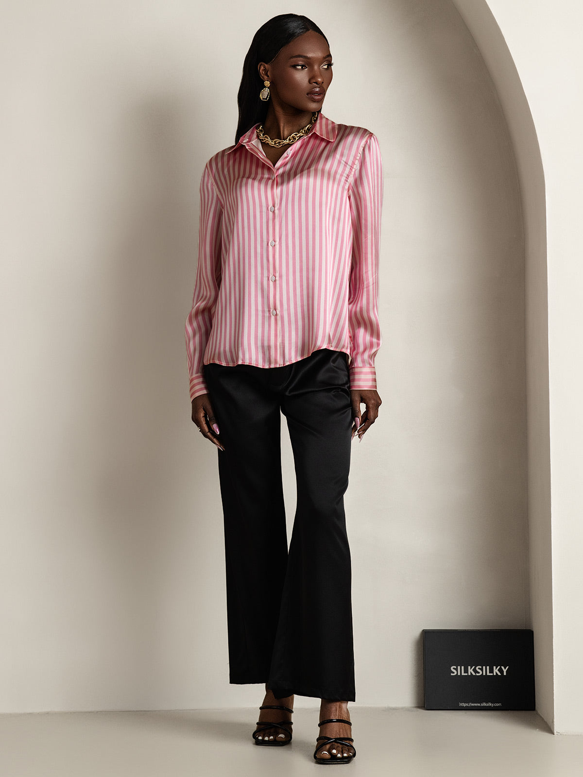 [Pinkki] SilkSilky-FI Lapel Collar Naisten paita 008