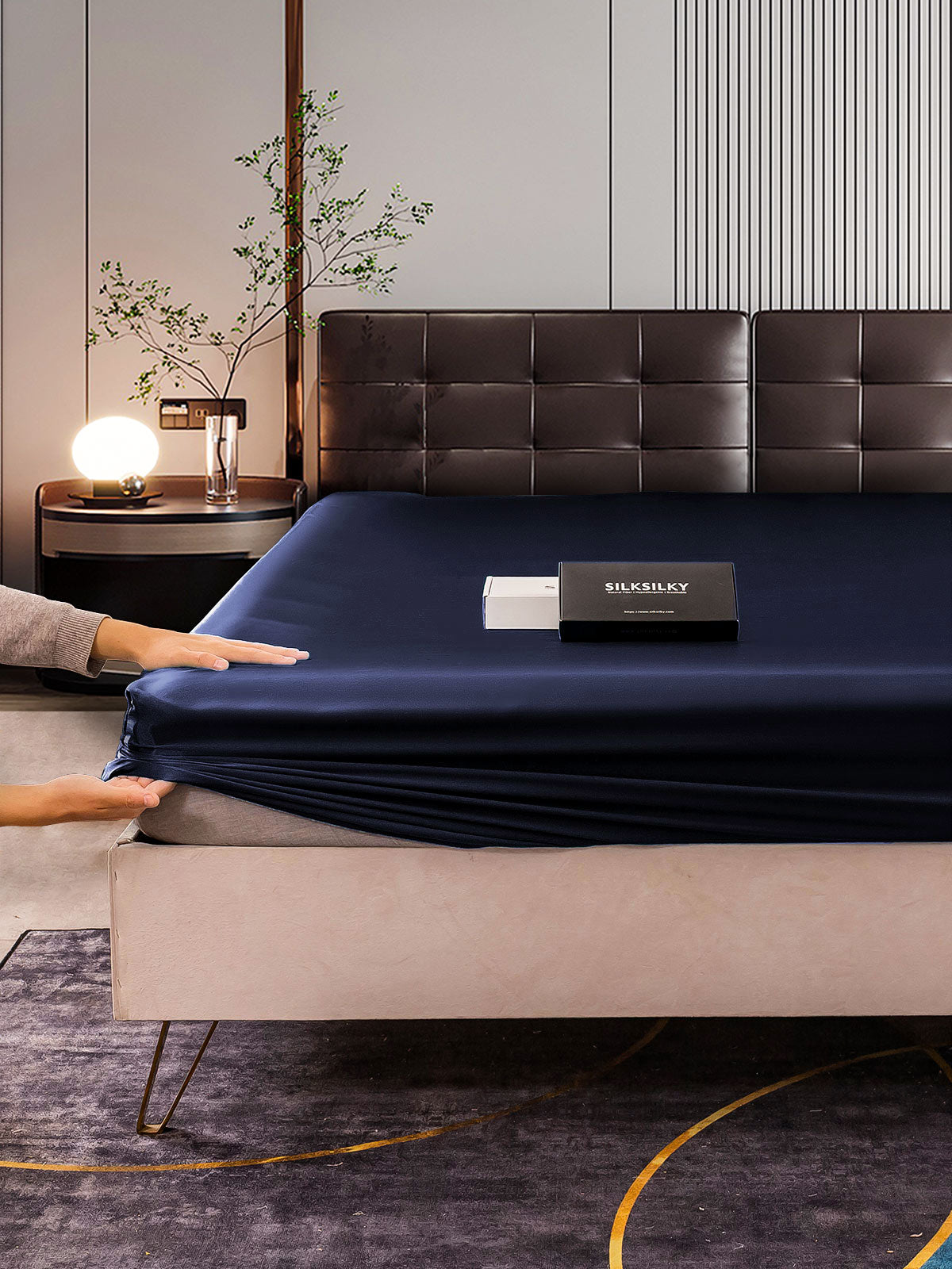 [Tummansininen] SilkSilky-FI 22Momme Pure Silk Sheet 005