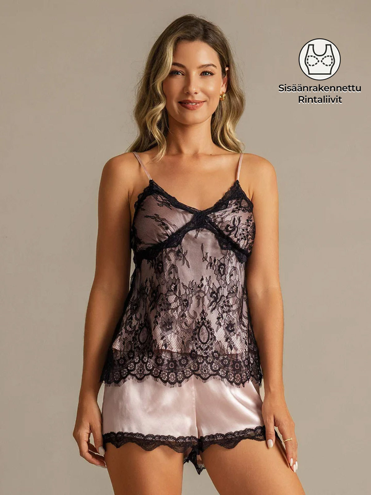 Puuvillainen Silkkinen Camisole Setti Suurella Pitsisuunnittelulla