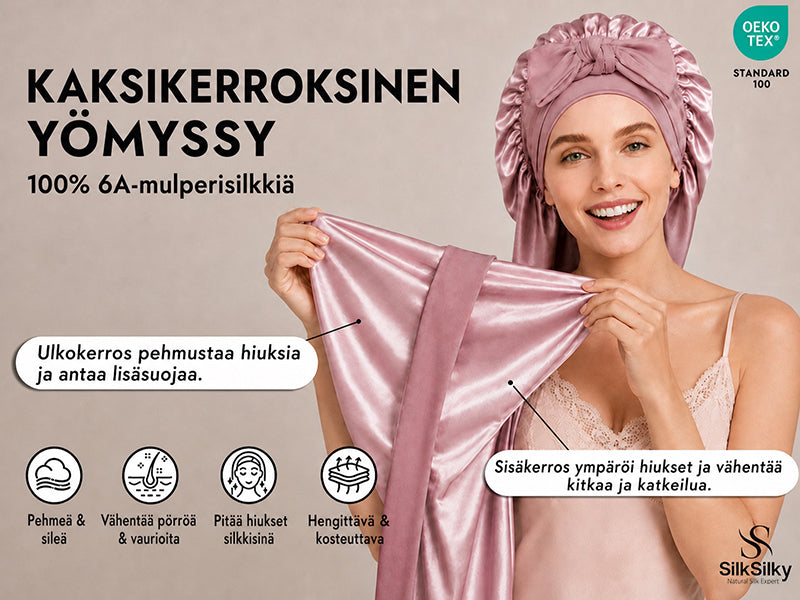100 % Mulperisilkkiä Kaksikerroksinen Pitkä Yölakki Säädettävällä Pitkällä Nauhalla - Detail 1