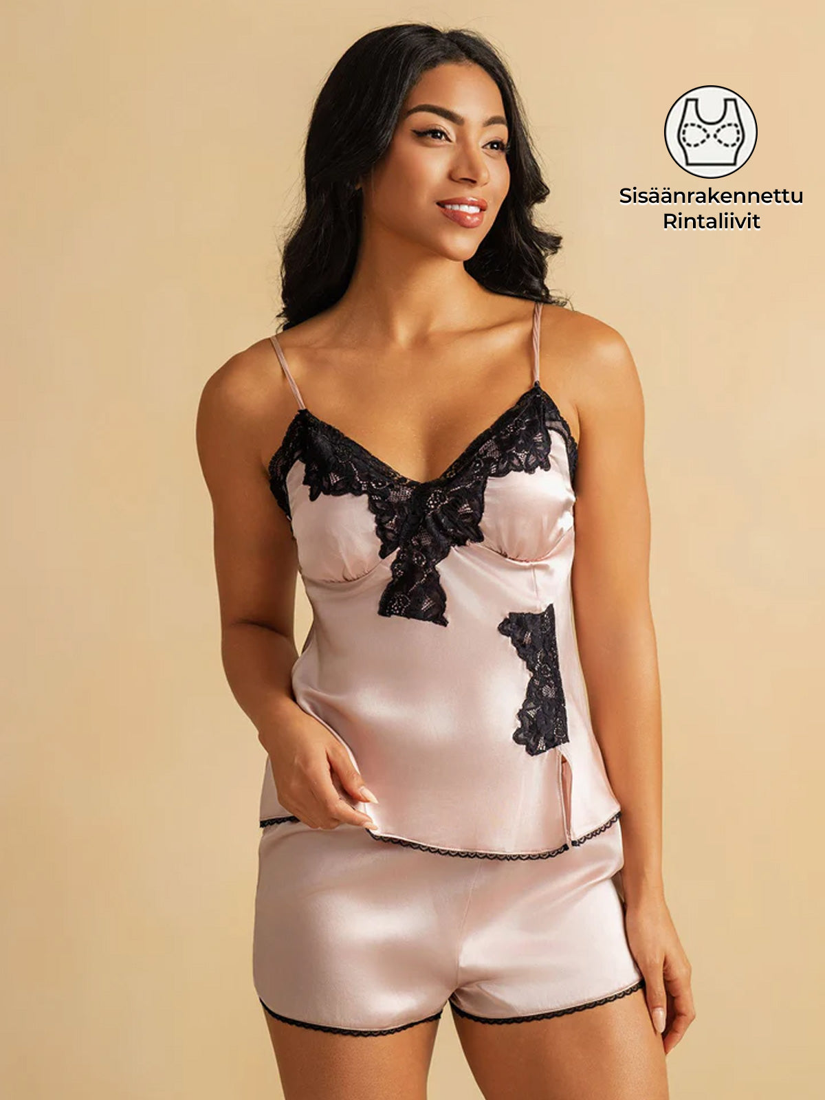 Puuvillainen Silkkinen Camisole Setti Sivusaumalla ja Halkaisusuunnittelulla