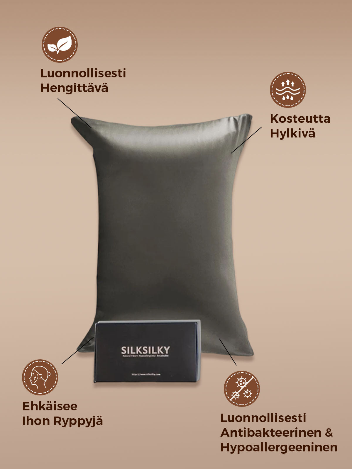 30Momme Ylellinen 100% Silkki Tyynyliina - Kirjekuori