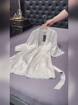 SilkSilky-FI 3/4 Sleeve V Neck Yöpaita ja Aamutakkisetti video 001