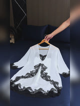 SilkSilky-FI 3/4 Sleeve V Neck Yöpaita ja Aamutakkisetti video 001