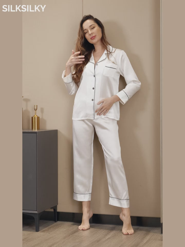 SilkSilky-FI-Pure-Silk-Long-Sleeve-Lapel-Naisten-Pyjamat-video-001