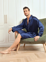 [Tummansininen] SilkSilky-FI Pure Silk 3/4 Sleeve Mens Robe 006
