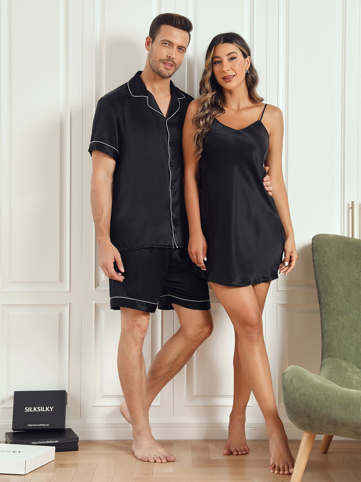 SilkSilky FI Pure Silk Short Sleeve Couple Musta 003