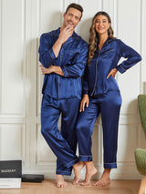 [Tummansininen] SilkSilky-FI Pure Silk Long Sleeve Couple 001