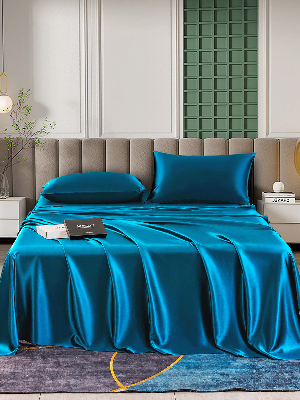 SilkSilky FI 25Momme Pure Silk Bedding Set Sinivihreä 001