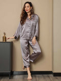 SilkSilky FI Pure Silk Long Sleeve Lapel Naisten Pyjamat Harmaa 004