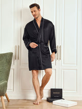 [Musta] SilkSilky-FI Pure Silk 3/4 Sleeve Mens Robe 003