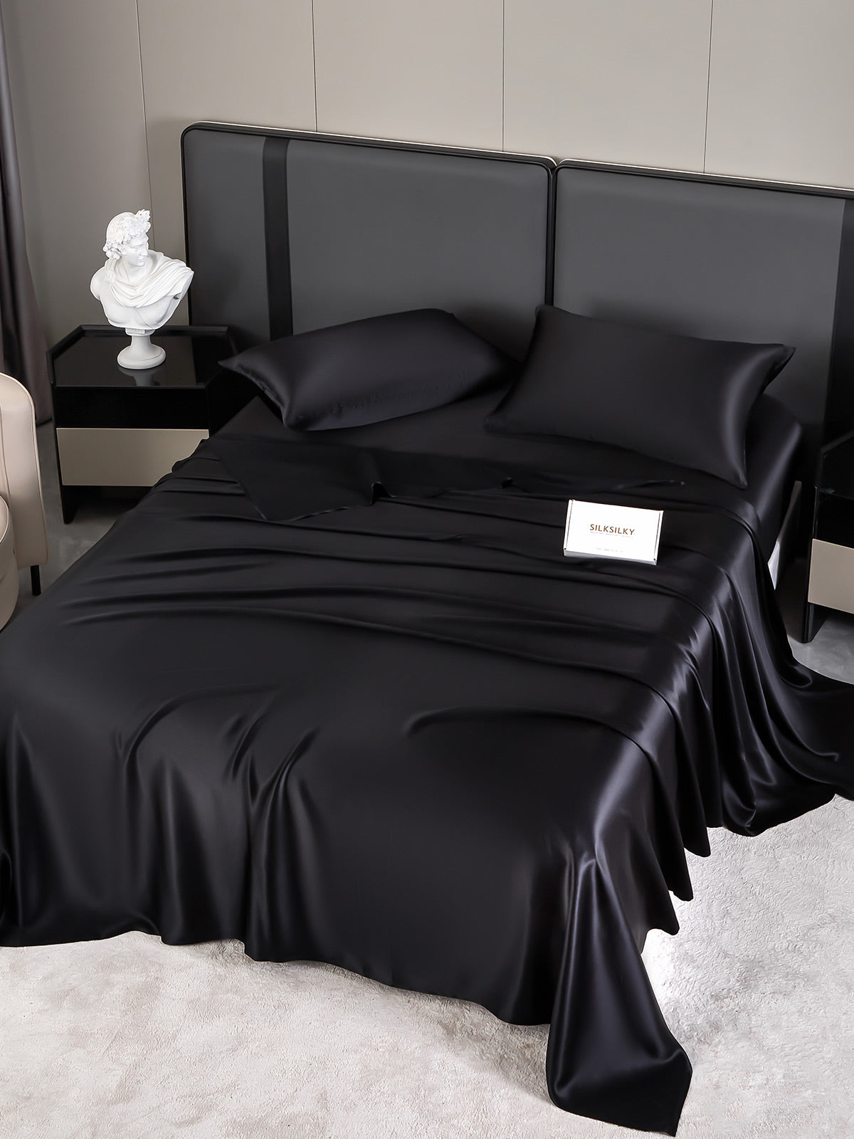 SilkSilky FI 19Momme Pure Silk Bedding Set Musta 002